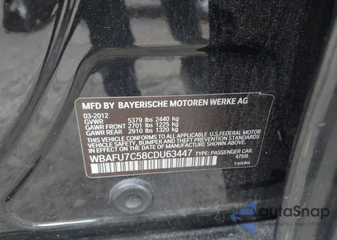 2012 BMW 535I xDrive z USA, uszkodzony, nr VIN WBAFU7C58CDU63447